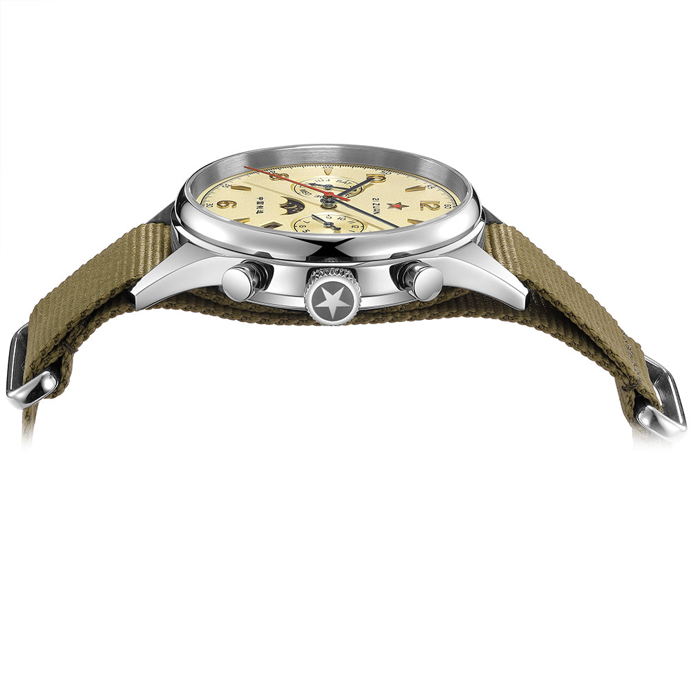 SEAKOSS Men's Classic Automatic Mechanical Wristwatch Seagull ST1654 Movement 24H-Hour Display Air Force Pilot Calendar Mens Watches