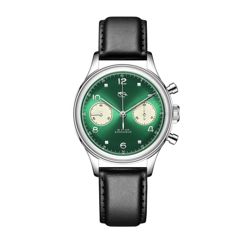 SEAKOSS 38mm Men 1963 Chronograph Watches Seagull ST1901 Movement Sapphire Mechanical Wristwatches Green Color