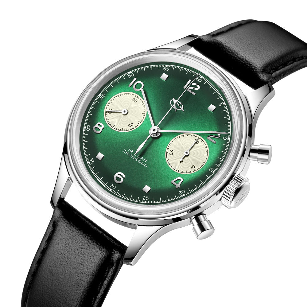SEAKOSS 38mm Men 1963 Chronograph Watches Seagull ST1901 Movement Sapphire Mechanical Wristwatches Green Color