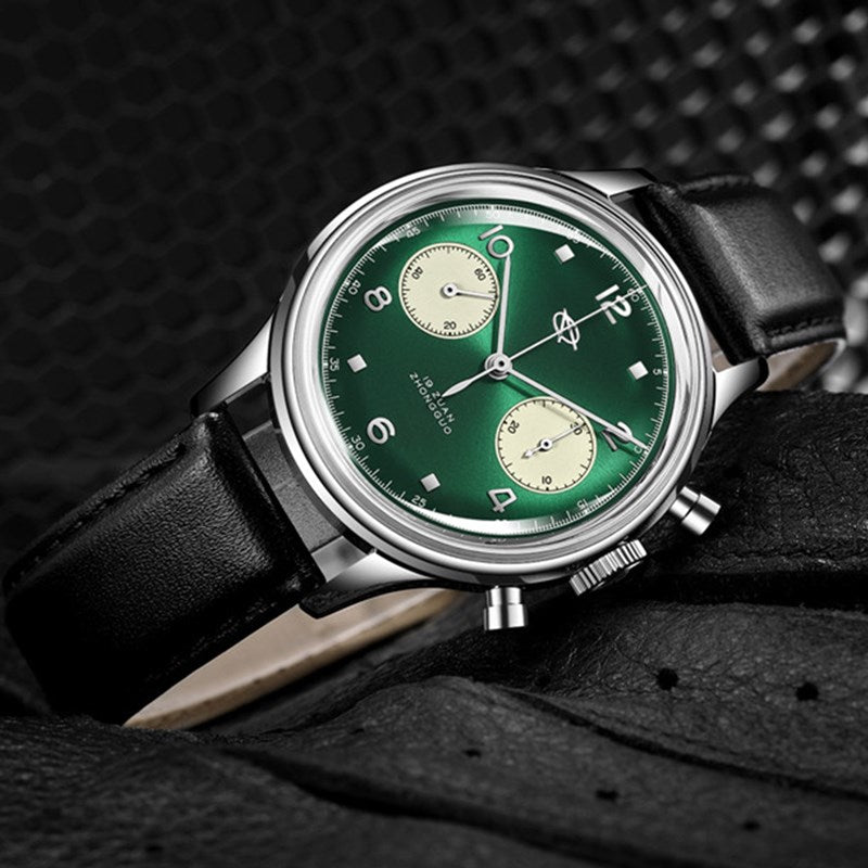 SEAKOSS 38mm Men 1963 Chronograph Watches Seagull ST1901 Movement Sapphire Mechanical Wristwatches Green Color