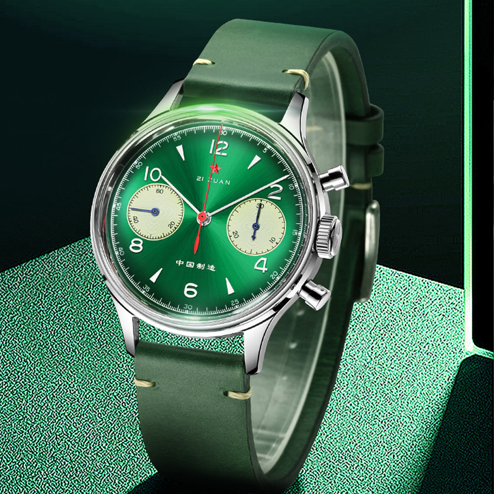 SEAKOSS Seagull 1963 Chronograph Watch Mens 38mm Green Seagull ST901 Hand Wind Movement Sapphire Mechanical Wristwatches