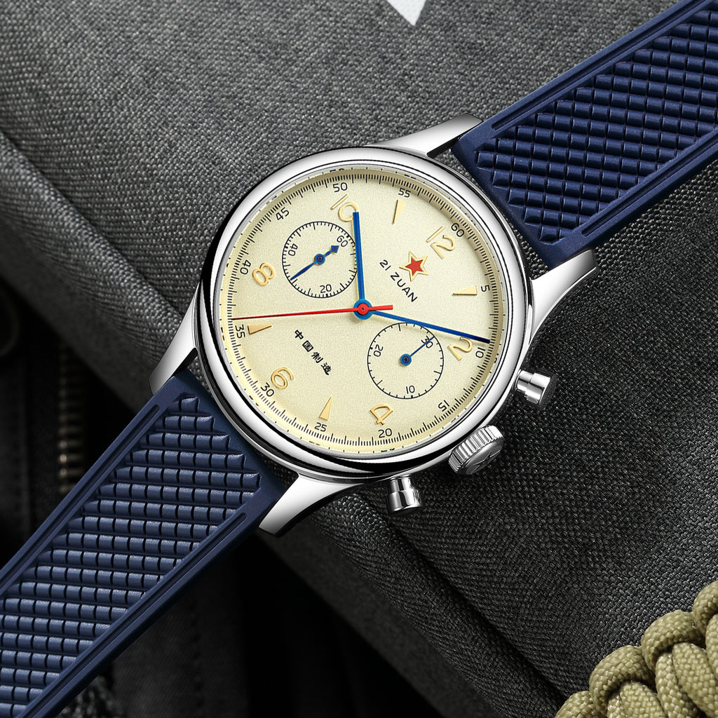 SEAKOSS 38mm 40mm Seagull 1963 Chronograph Men's FKM Silicone Strap ST1901 Movement Sapphire Mechanical Wristwatches