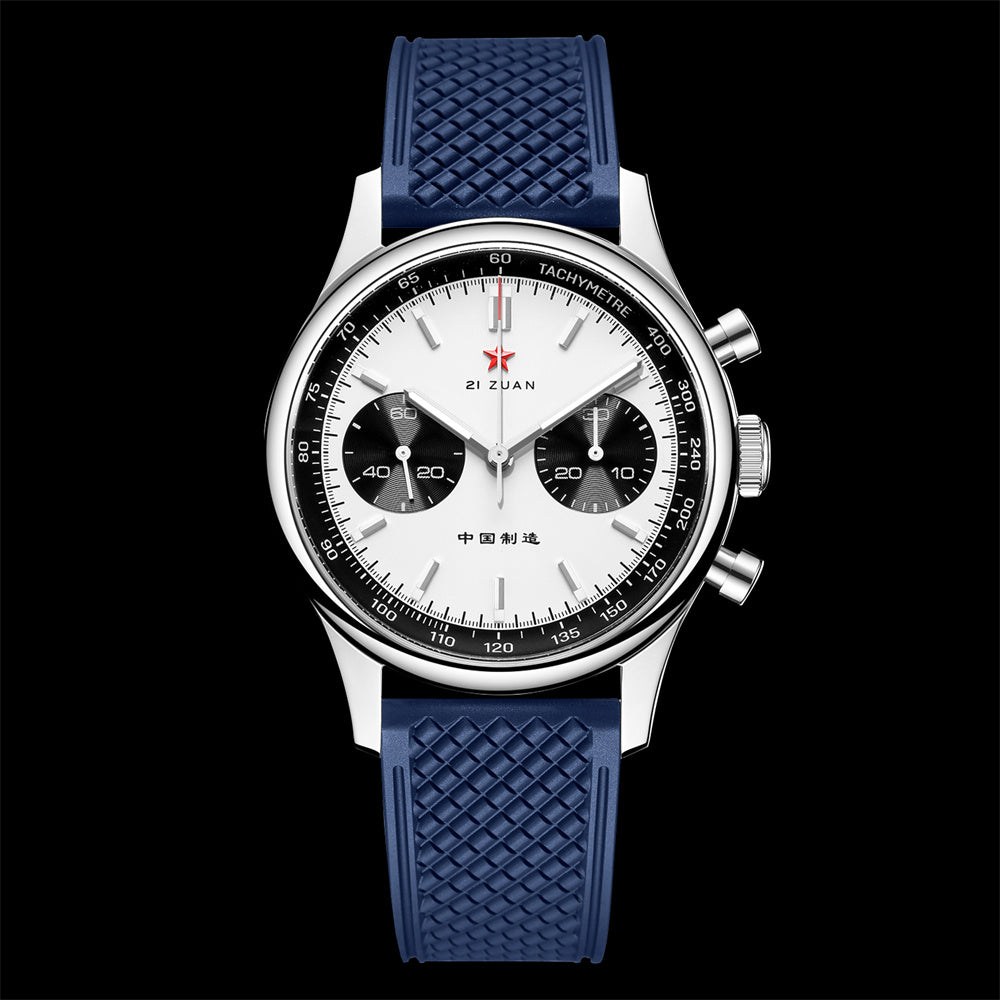 Seagull 1963 40mm Panda Chronograph Men Blue FKM Silicone Strap Sapphire Luminous Mechanical Wrist Watches（副本）