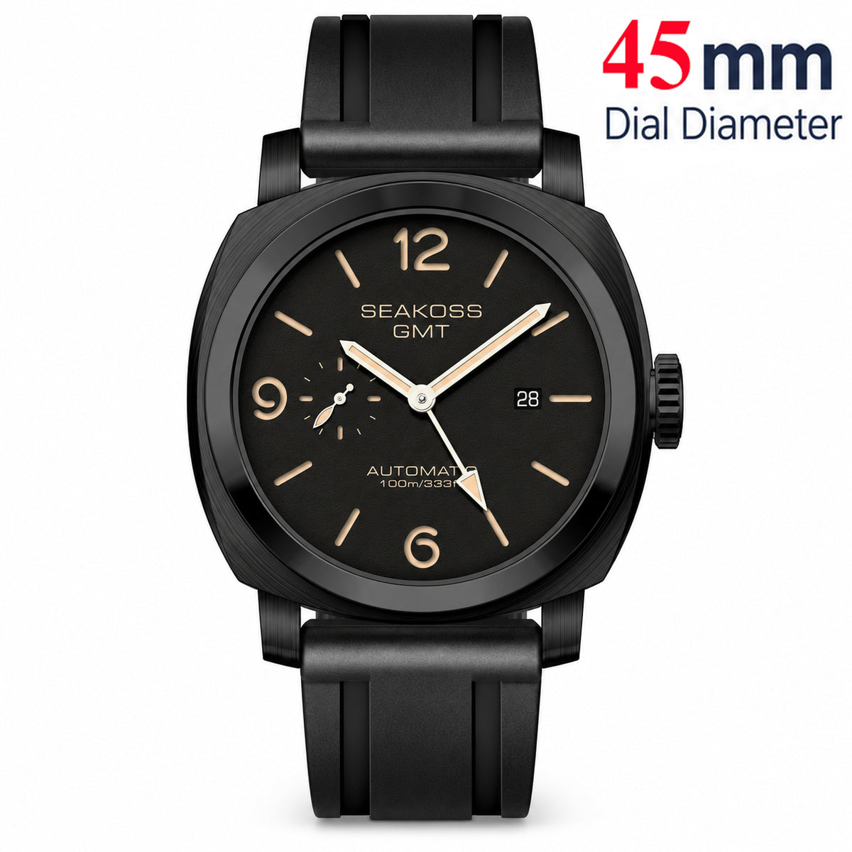 SEAKOSS GMT Watches for Men Automatic 45/43MM Date 10ATM Waterproof Seagull ST2557 Movement LuminousStainless Steel Sapphire Glass Mechanical Wristwatches