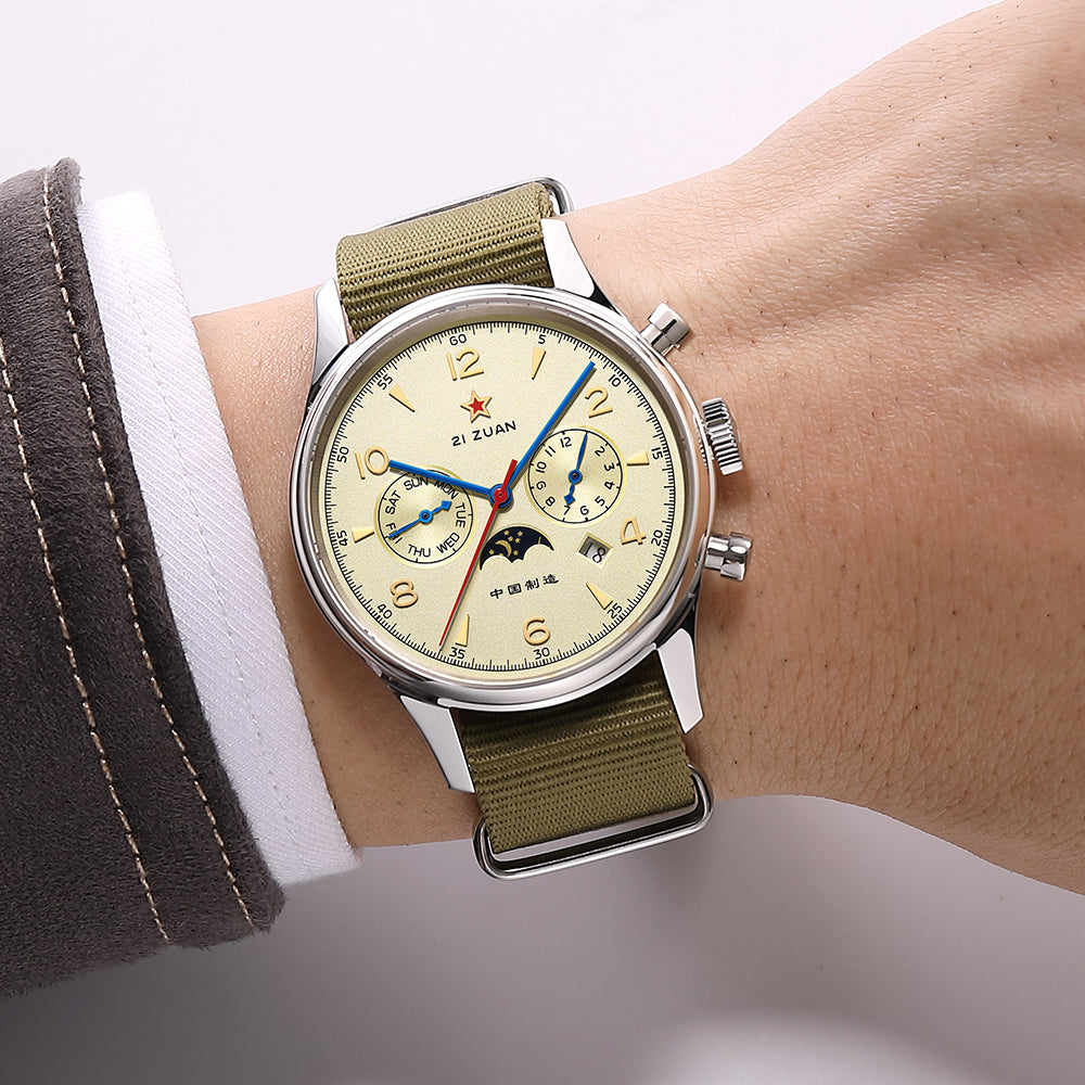 SEAKOSS Men's Classic Automatic Mechanical Wristwatch Seagull ST1654 Movement 24H-Hour Display Air Force Pilot Calendar Mens Watches