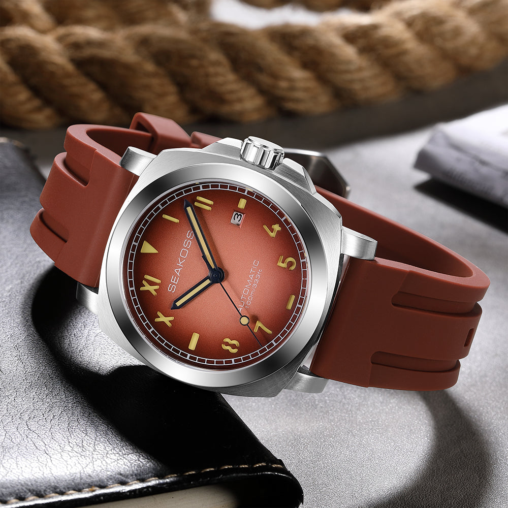 SEAKOSS 40mm Men's Automatic Watch – Seagull ST1612 Self-Winding Mechanical Movement, Sapphire Crystal, 10ATM Waterproof, Luminous Date Watch