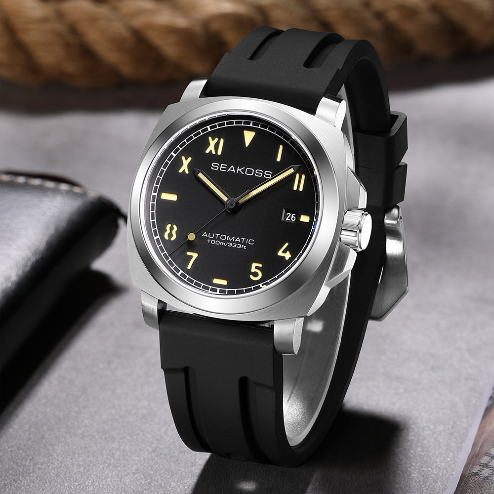 SEAKOSS 40mm Men's Automatic Watch – Seagull ST1612 Self-Winding Mechanical Movement, Sapphire Crystal, 10ATM Waterproof, Luminous Date Watch