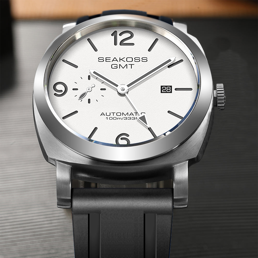 SEAKOSS GMT Men Automatic Watch - Seagull ST2557 Movement, Sapphire Crystal, 316L Stainless Steel Luminous Mechanical Wristwatch for Men