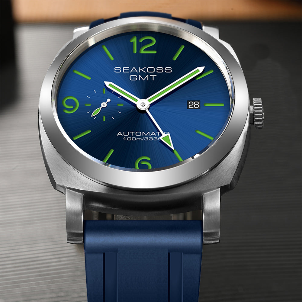 SEAKOSS GMT Automatic Watch for Men 43mm, Self Winding Mechanical Wrist Watch with Seagull ST2557 Movement, Sapphire Crystal, 10ATM Waterproof, Luminous Hands, Stainless Steel Date Watch