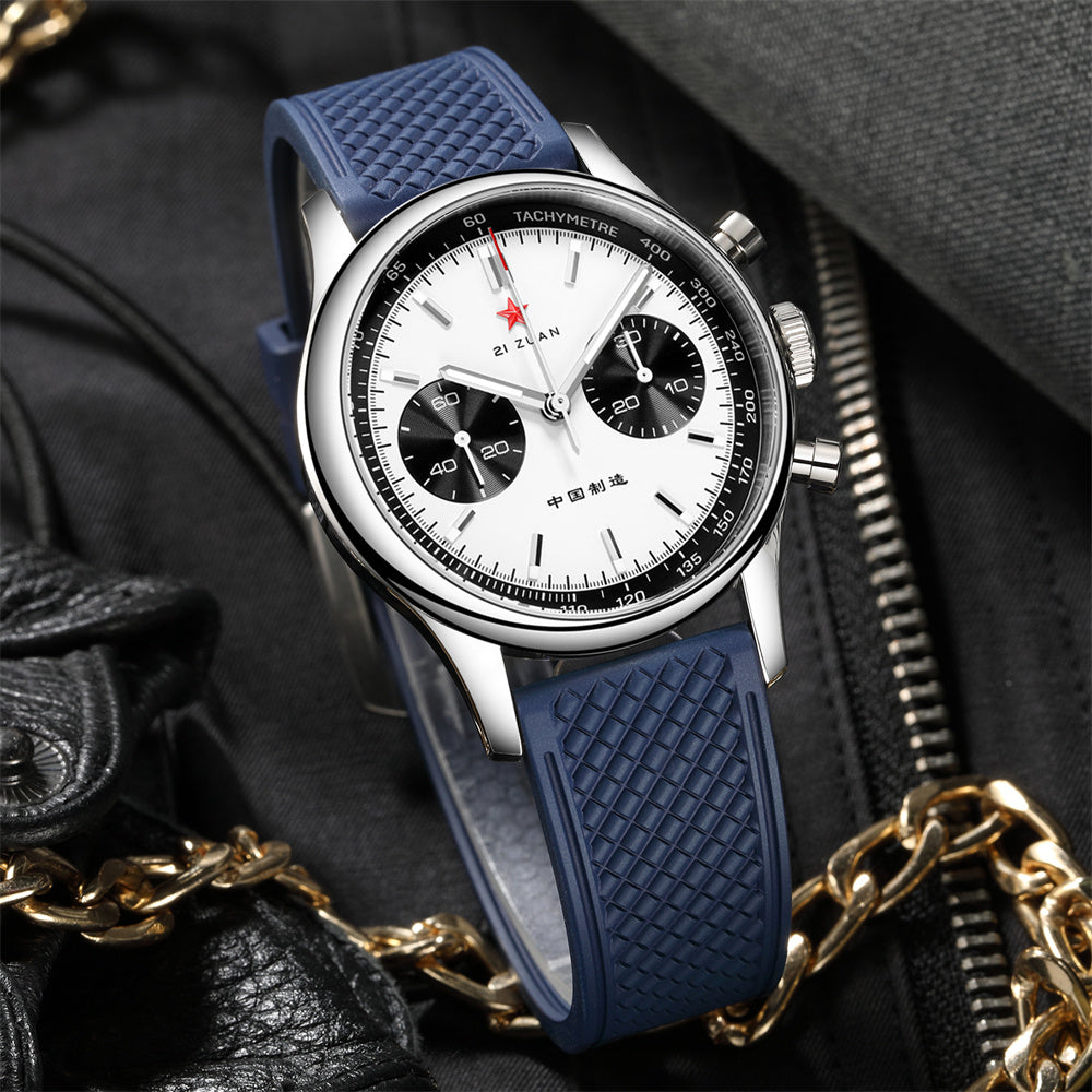 Seagull 1963 40mm Panda Chronograph Men Blue FKM Silicone Strap Sapphire Luminous Mechanical Wrist Watches（副本）
