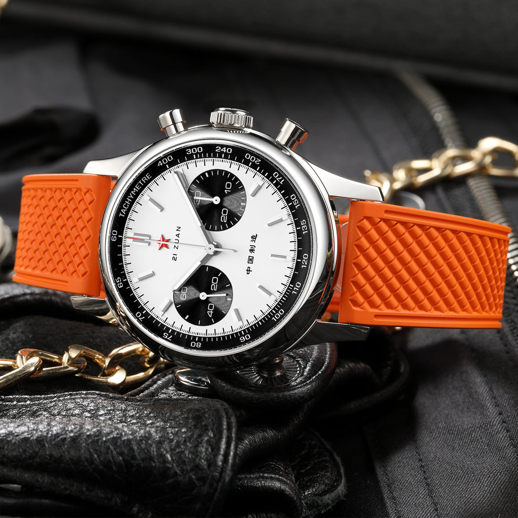 Seagull 1963 40mm Panda Chronograph Watch Men FKM Silicone Strap Sapphire Luminous Mechanical Wrist Watches