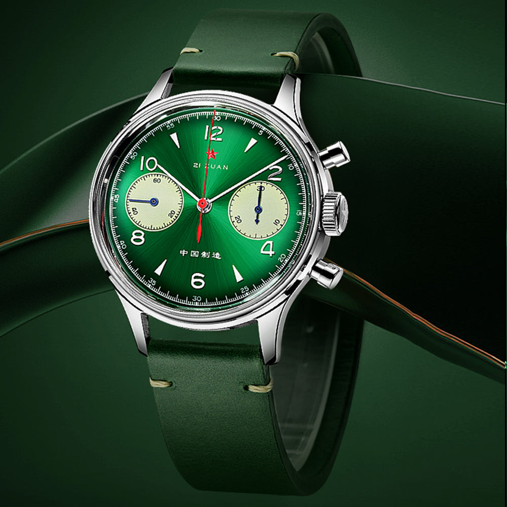 SEAKOSS Seagull 1963 Chronograph Watch Mens 38mm Green Seagull ST901 Hand Wind Movement Sapphire Mechanical Wristwatches