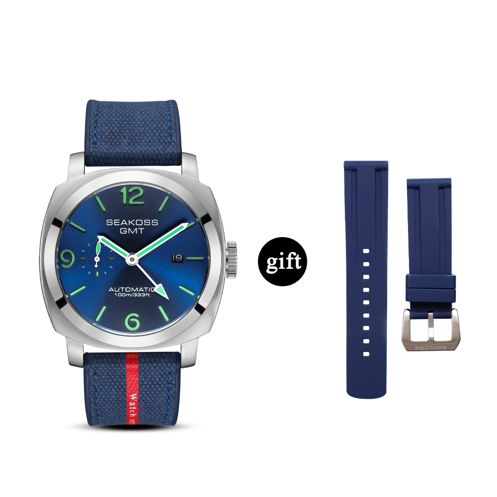 SEAKOSS GMT Automatic Watch for Men | 45mm Stainless Steel Mechanical Watch with Seagull ST2557 Movement, Sapphire Crystal, 10ATM Water Resistant, Luminous Hands