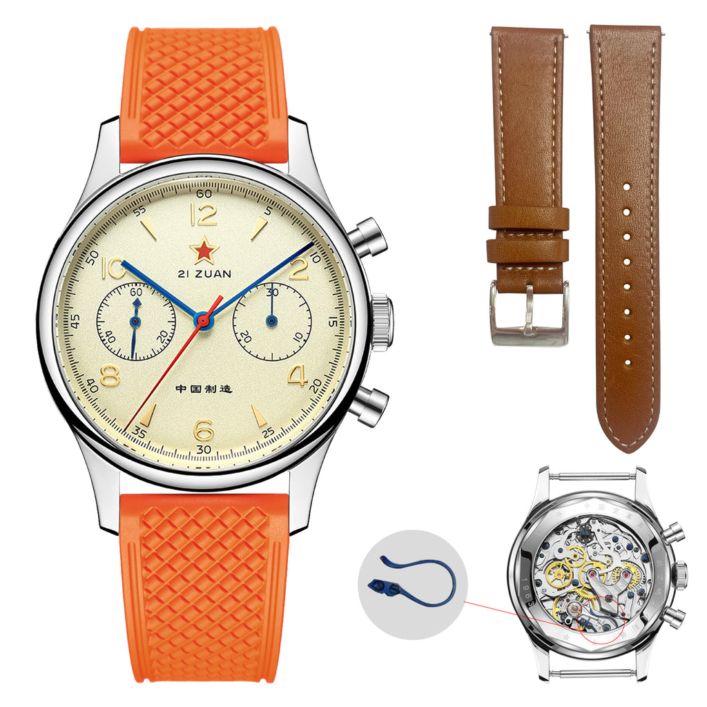 SEAKOSS 38mm 40mm Seagull 1963 Chronograph FKM Silicone Strap Men's ST1901 Movement Sapphire Wrist Watches