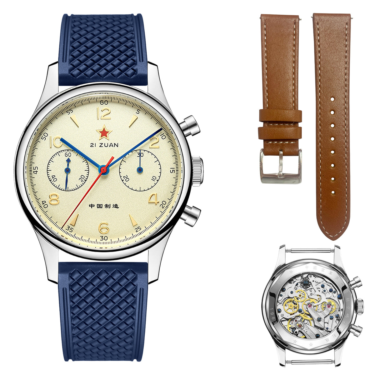 SEAKOSS 38mm 40mm Seagull 1963 Chronograph Men's FKM Silicone Strap ST1901 Movement Sapphire Mechanical Wristwatches
