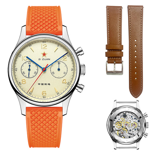 SEAKOSS 38mm 40mm Seagull 1963 Chronograph FKM Silicone Strap Men's ST1901 Movement Sapphire Wrist Watches