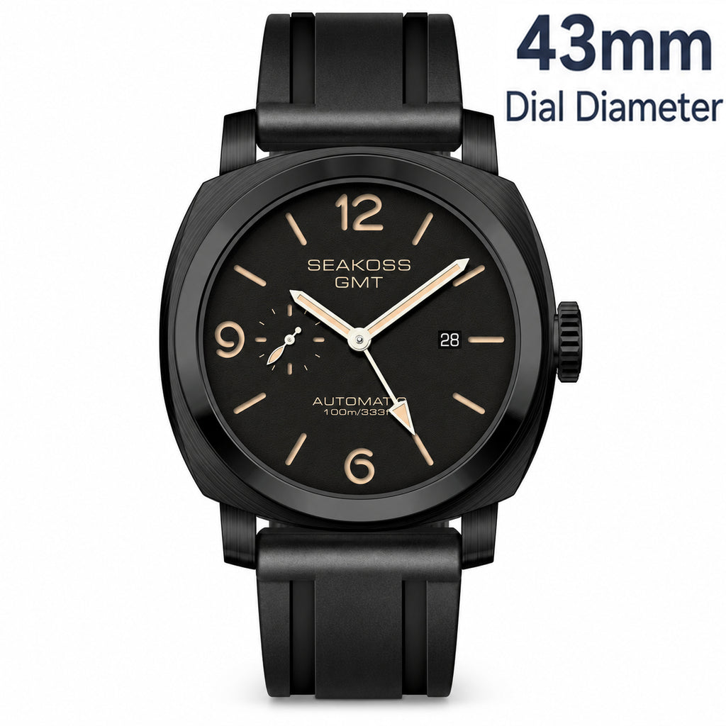 SEAKOSS GMT Watches for Men Automatic 45/43MM Date 10ATM Waterproof Seagull ST2557 Movement LuminousStainless Steel Sapphire Glass Mechanical Wristwatches