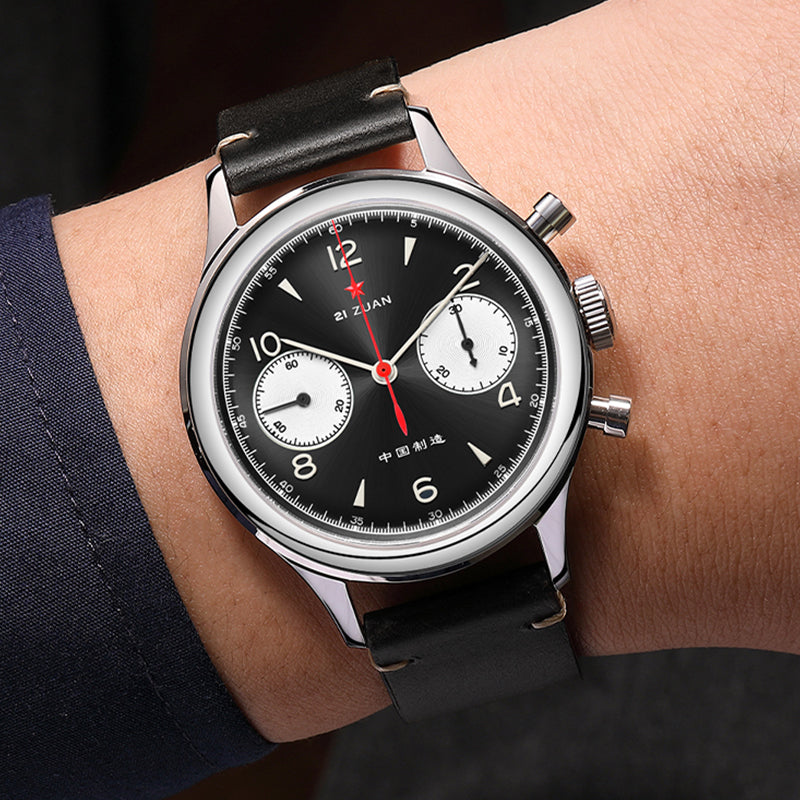 SEAKOSS 38mm Men 1963 Chronograph Watches Seagull ST1901 Movement Sapphire  Mechanical Wristwatches Black Color