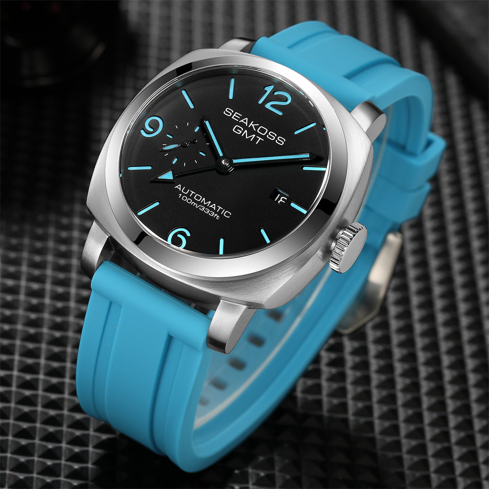 SEAKOSS GMT Watches for Men Automatic 43mm Date 10ATM Waterproof Seagull ST2557 Movement LuminousStainless Steel Sapphire Glass Mechanical Wristwatches
