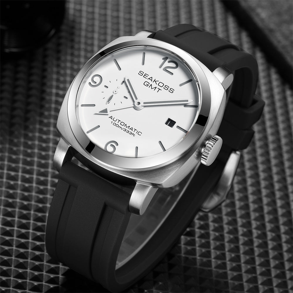SEAKOSS GMT Men Automatic Watch - Seagull ST2557 Movement, Sapphire Crystal, 316L Stainless Steel Luminous Mechanical Wristwatch for Men