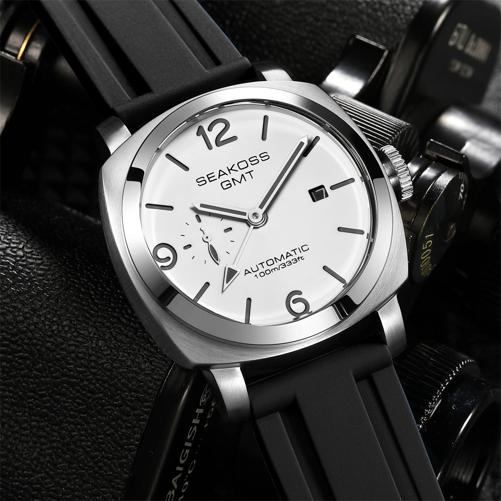 SEAKOSS GMT Men Automatic Watch - Seagull ST2557 Movement, Sapphire Crystal, 316L Stainless Steel Luminous Mechanical Wristwatch for Men