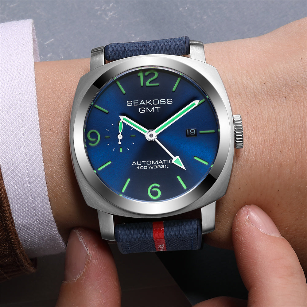 SEAKOSS GMT Automatic Watch for Men | 45mm Stainless Steel Mechanical Watch with Seagull ST2557 Movement, Sapphire Crystal, 10ATM Water Resistant, Luminous Hands