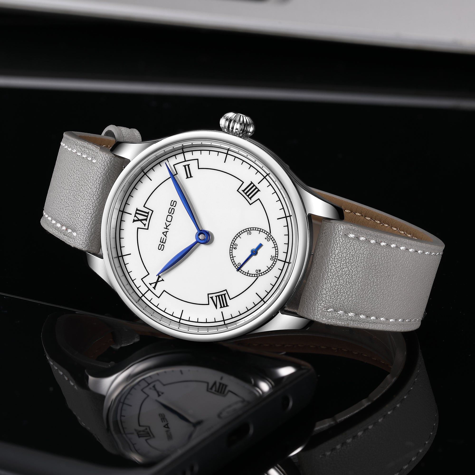 SEAKOSS 41mm Men's Automatic Mechanical Watch Original Seagull ST3621 Movement Sapphire Crystal 5ATM Waterproof Leather Strap Dress Watch