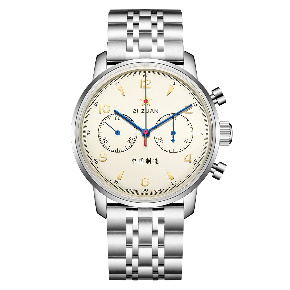 SEAKOSS Seagull 1963 42mm Men Chronograph 3D Dome Hardlex Glass Steel Strap Men's Pilot Seagull ST1901 Movement Mechanical Wristwatches