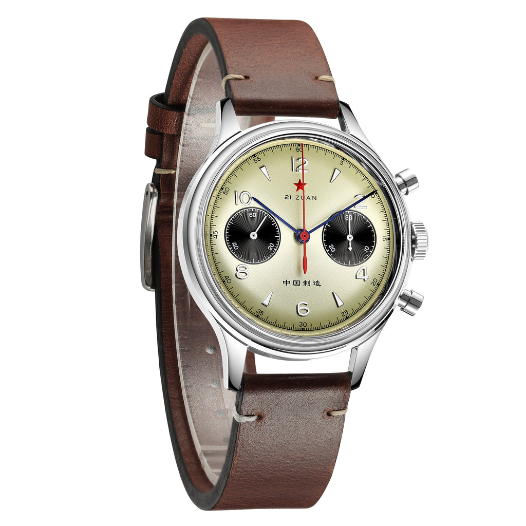 SEAKOSS 38mm Men 1963 Chronograph Watches Seagull ST1901 Movement Sapphire  Mechanical Wristwatches Yellow  Color