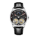 SEAKOSS Dual Tourbillon Mechanical Watch for Men 42.5mm – Sapphire Crystal Luxury Skeleton Dress Watch with Genuine Leather Strap
