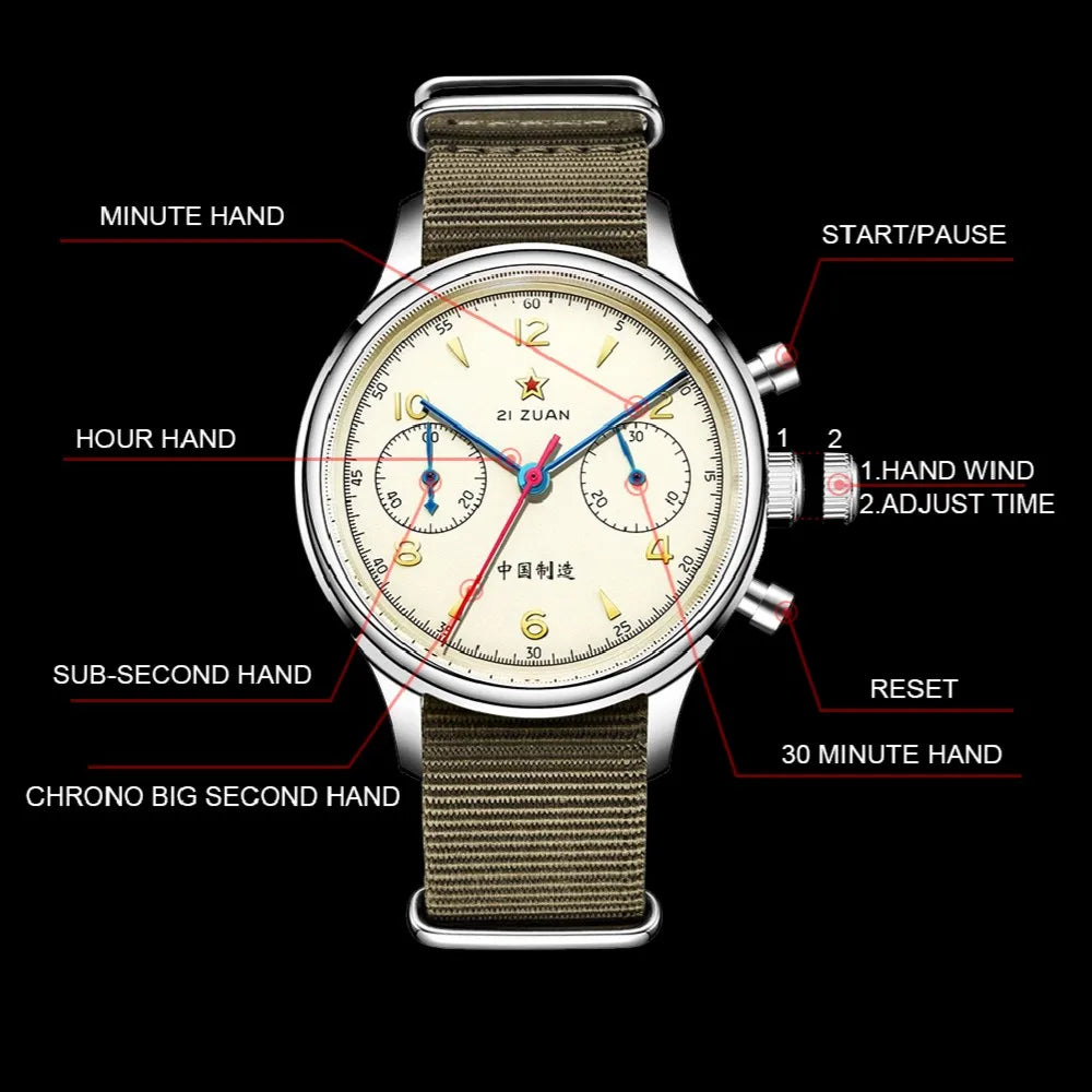 SEAKOSS 1963 Chronograph 38mm Sapphire Pilots Hand Winding Men's Mechanical Watches 30M Waterproof  ST1901 Movement
