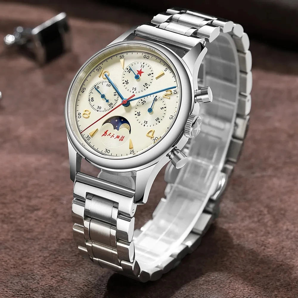 SEAKOSS Seagull 1963 40mm Moon Phase Chronograph Sapphire Glass Men Pilot Seagull ST1908 Movement Mechanical Watches