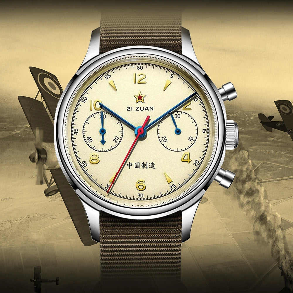 SEAKOSS 1963 Chronograph 38mm Sapphire Pilots Hand Winding Men's Mechanical Watches 30M Waterproof  ST1901 Movement