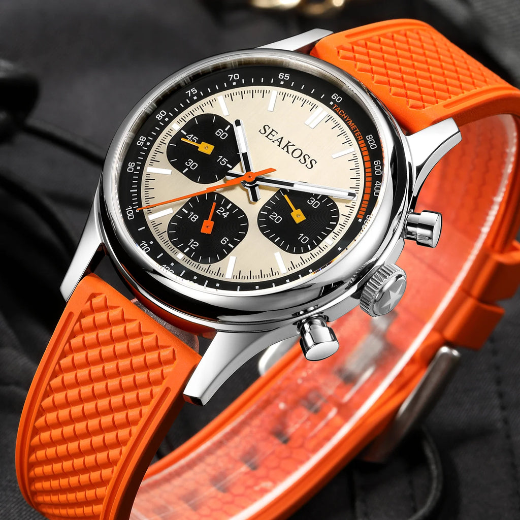 SEAKOSS Chronograph 1963 40mm Mechanical Watch for Men ST1903 Silicone Pilot Clock Super Luminous Sapphire Wristwatches