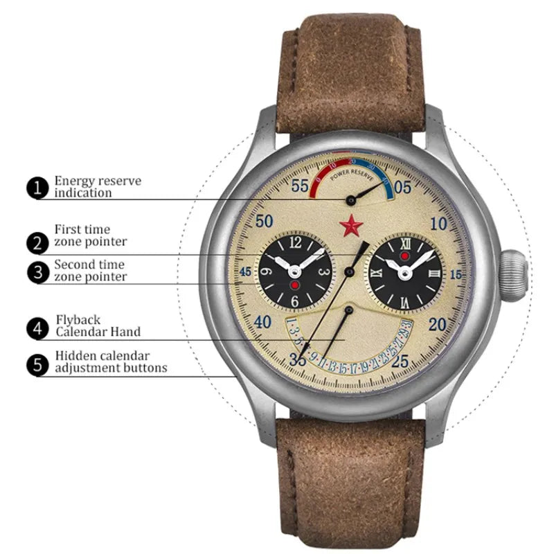 45mm GMT Dual Time Zone Men Automatic Mechanical Watches ST2545 Movement Calendar Mens Army Military Wristwatch Luminous Hand