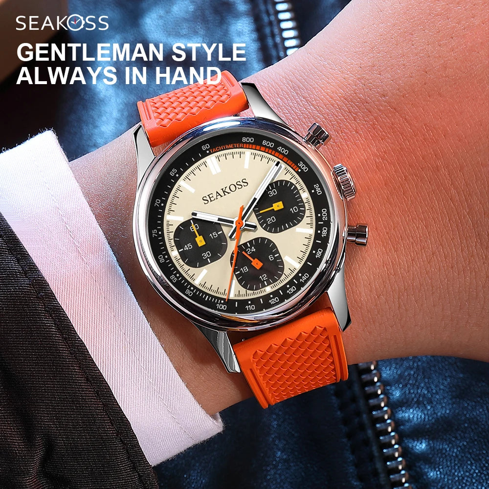 SEAKOSS Chronograph 1963 40mm Mechanical Watch for Men ST1903 Silicone Pilot Clock Super Luminous Sapphire Wristwatches
