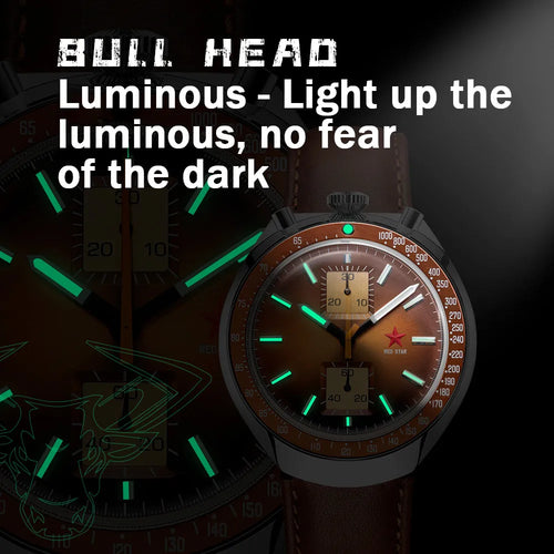 Red Star Bullhead Series 1963 Chronograph ST1901 Movement Super Luminous 42mm Pilots Men's Mechanical  Wristwatches Gooseneck