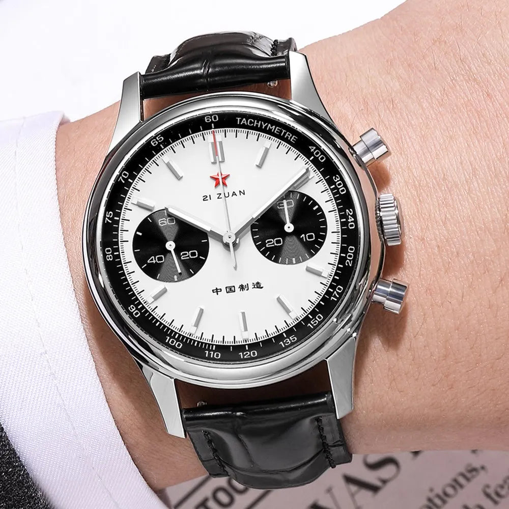 SEAKOSS Men 40mm Panda 1963 Chronograph Watch Luminous Sapphire Seagull ST1901 Movement Mechanical Watches