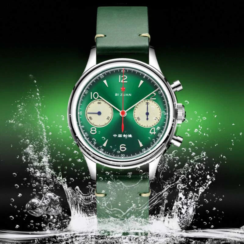 SEAKOSS Seagull 1963 Chronograph Watch Mens 38mm Green Seagull ST901 Hand Wind Movement Sapphire Mechanical Wristwatches
