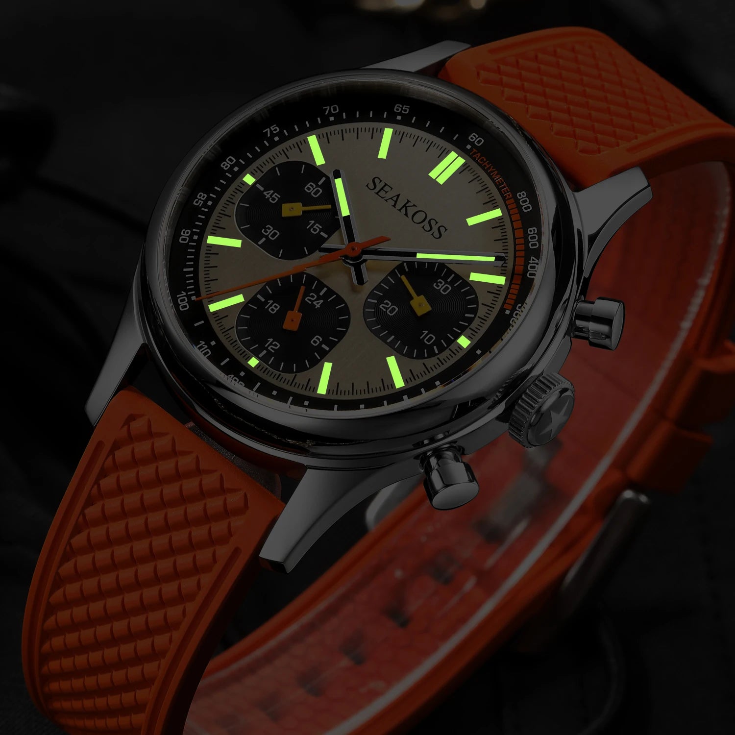 SEAKOSS Chronograph 1963 40mm Mechanical Watch for Men ST1903 Silicone Pilot Clock Super Luminous Sapphire Wristwatches