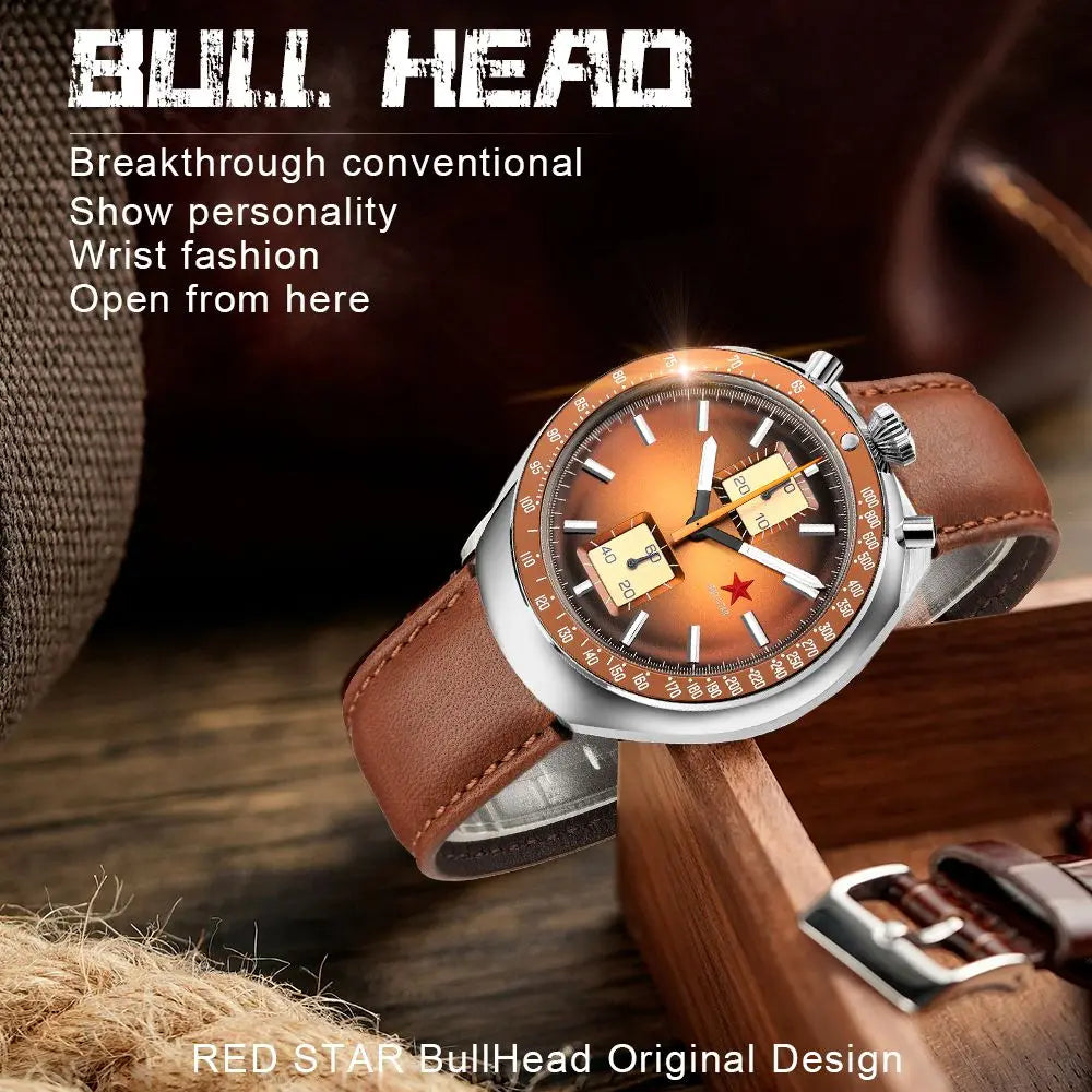 Red Star Bullhead Series 1963 Chronograph ST1901 Movement Super Luminous 42mm Pilots Men's Mechanical  Wristwatches Gooseneck