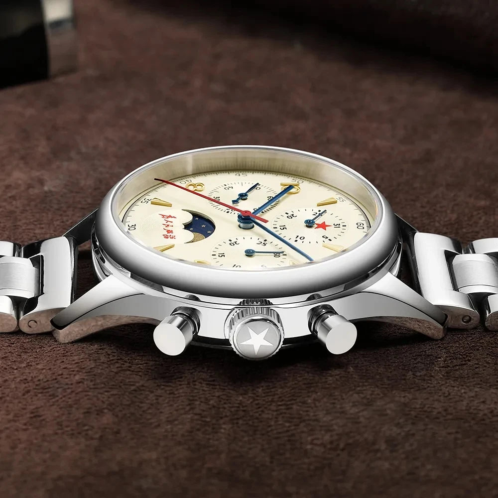 SEAKOSS Seagull 1963 40mm Moon Phase Chronograph Sapphire Glass Men Pilot Seagull ST1908 Movement Mechanical Watches