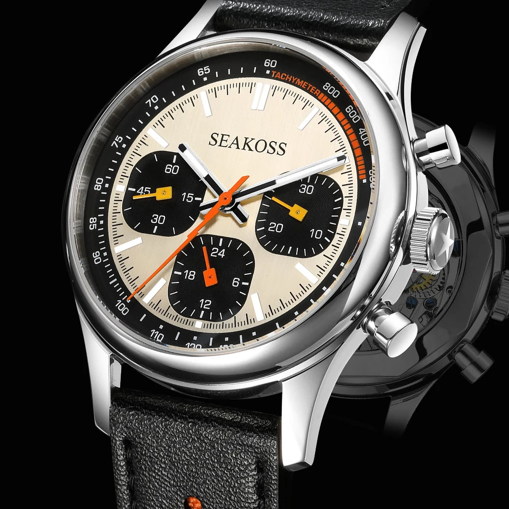 SEAKOSS Chronograph 1963 40mm Mechanical Watch for Men ST1903 Silicone Pilot Clock Super Luminous Sapphire Wristwatches