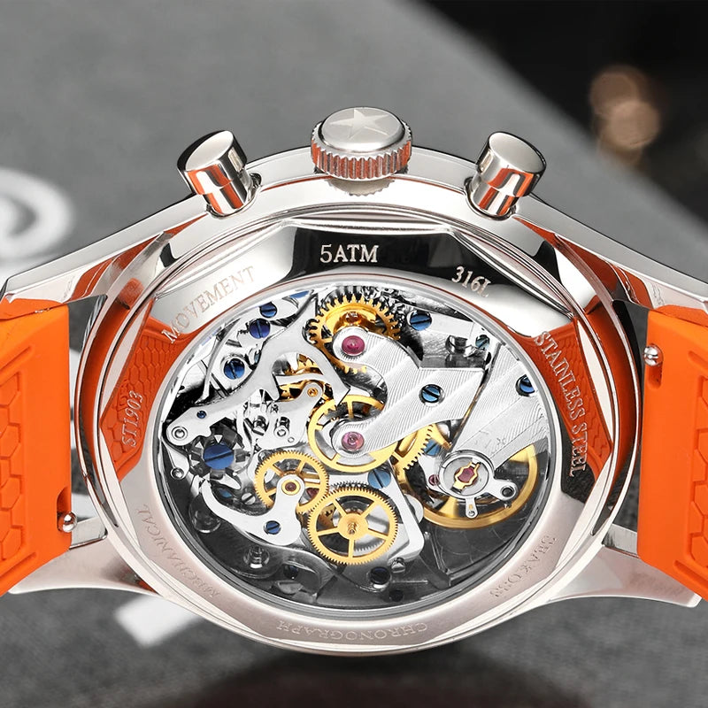 SEAKOSS Chronograph 1963 40mm Mechanical Watch for Men ST1903 Silicone Pilot Clock Super Luminous Sapphire Wristwatches