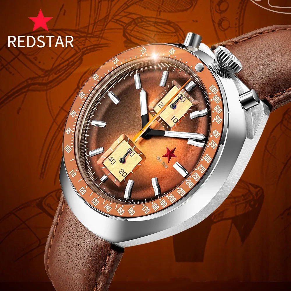 Red Star Bullhead Series 1963 Chronograph ST1901 Movement Super Luminous 42mm Pilots Men's Mechanical  Wristwatches Gooseneck
