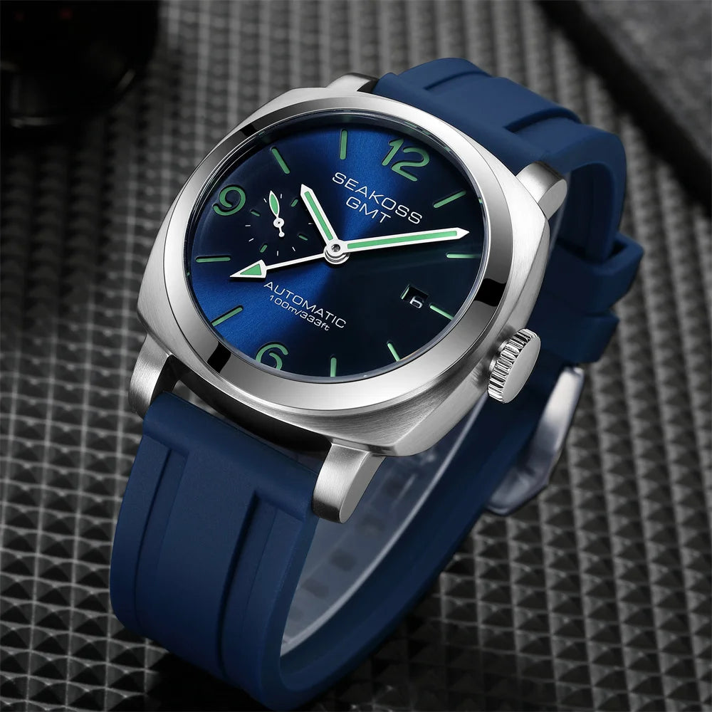 SEAKOSS 100M GMT Original ST2557 Movement Men's Diving Automatic Mechanical Watch Super Luminous Calendar Waterproof Wristwatch