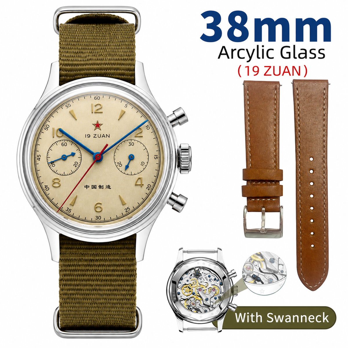 SEAKOSS Seagull 1963 Chronograph 38mm Acrylic Glass Original Seagull ST1901 Movement Men Mechanical Watch With Gooseneck