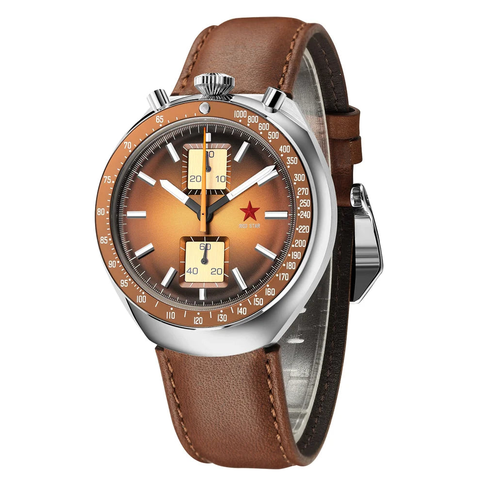 Red Star Bullhead Series 1963 Chronograph ST1901 Movement Super Luminous 42mm Pilots Men's Mechanical  Wristwatches Gooseneck
