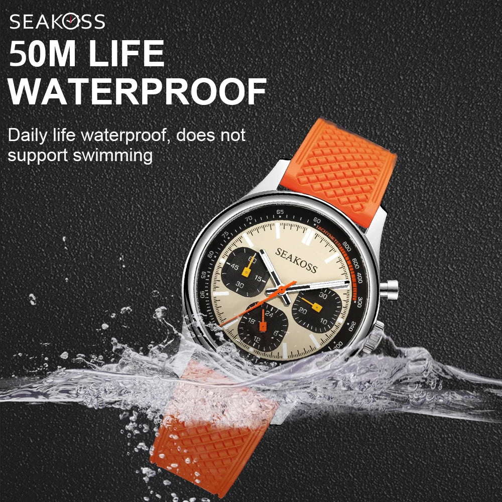 SEAKOSS Chronograph 1963 40mm Mechanical Watch for Men ST1903 Silicone Pilot Clock Super Luminous Sapphire Wristwatches