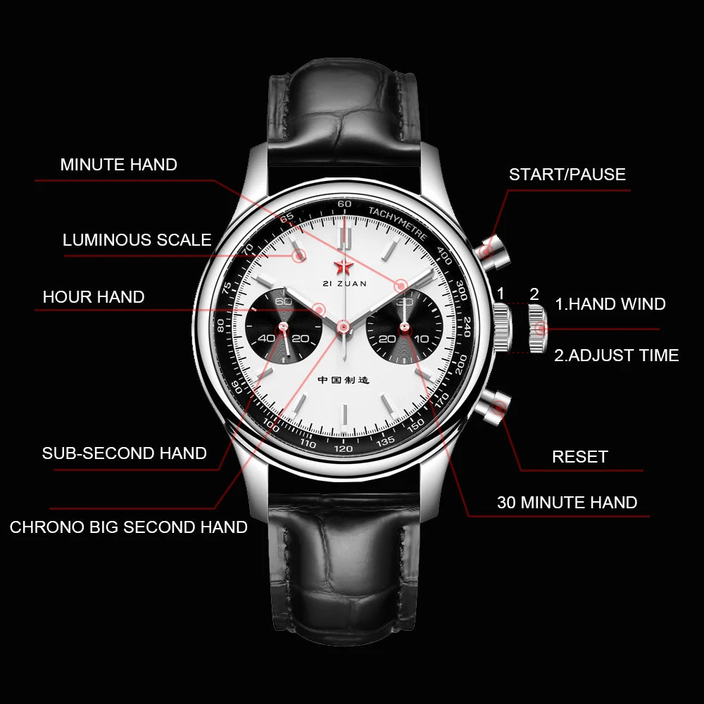 SEAKOSS Men 40mm Panda 1963 Chronograph Watch Luminous Sapphire Seagull ST1901 Movement Mechanical Watches